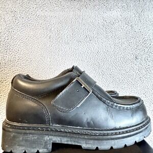 Vtg Y2k Lugz NY Boots Mens Size 5 Women's 6.5 Black Leather Strap Buckle Chunky